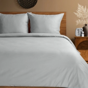 Komplet pościeli z adamaszku w kostkę 220x200 w kolorze srebrnym