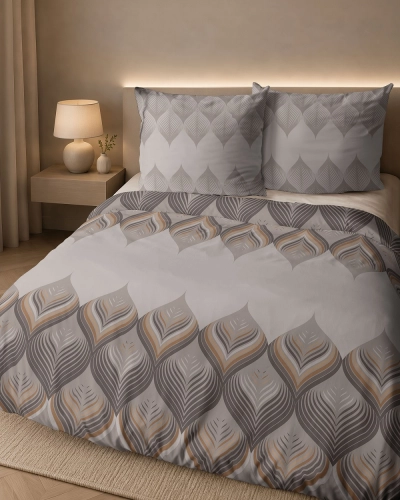 Pościel flanelowa beżowa 160x200 w geometryczne liście