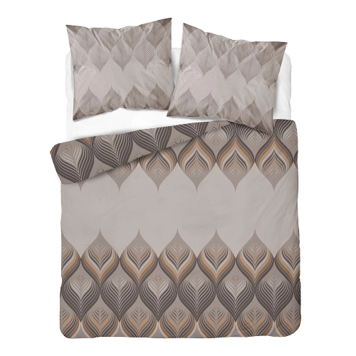 Pościel flanelowa beżowa 220x200 w geometryczne liście