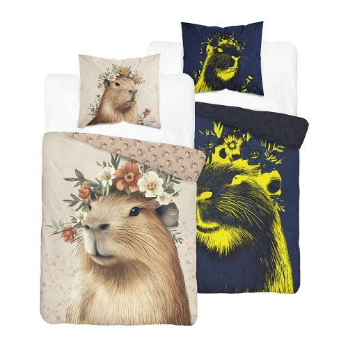 Pościel bawełniana dziecięca świecąca 140x200 Kapibara