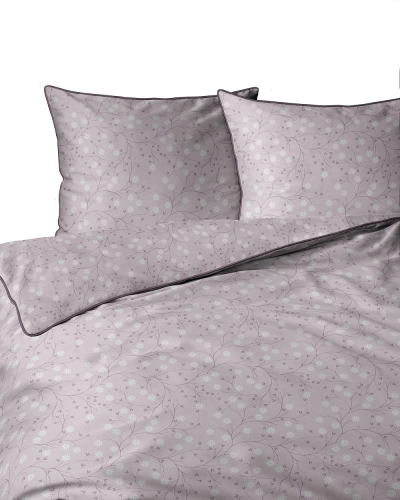 Pościel z perkalu jasnofioletowej 160x200 Białe Kwiatuszki Lame Percale