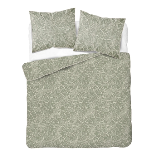 Pościel z perkalu szałwiowa 160x200 Liście Lame Percale