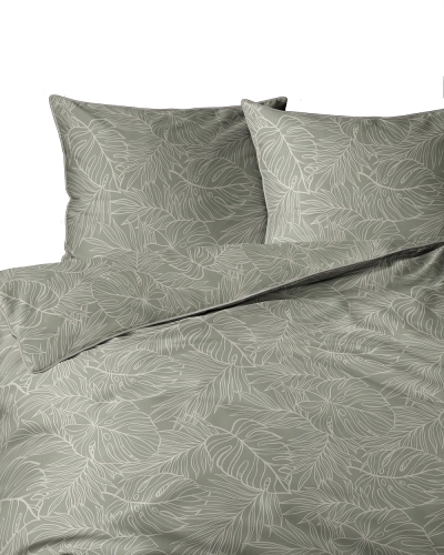 Pościel z perkalu szałwiowa 220x200 Liście Lame Percale