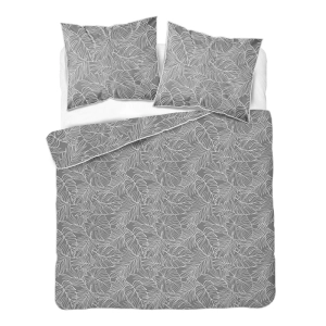 Pościel z perkalu szara 160x200 Liście Tropikalne Lame Percale