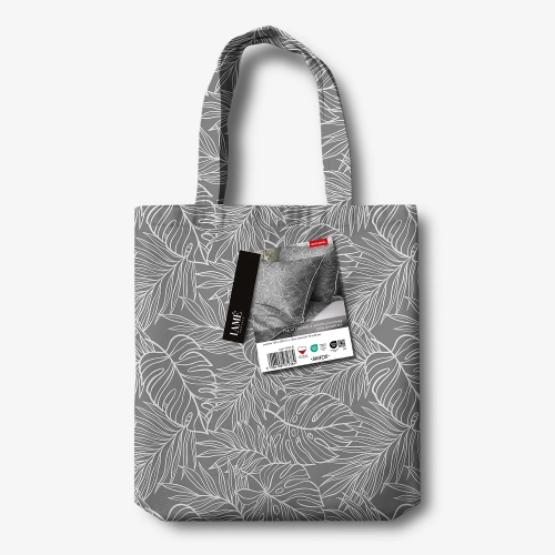 Pościel z perkalu szara 160x200 Liście Tropikalne Lame Percale