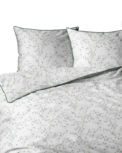 Pościel z perkalu 160x200 Białe Kwiaty i Zielone Gałązki Lame Percale
