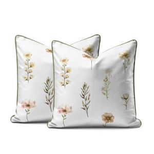 Komplet poszewek z perkalu 40x40 Polne Beżowe Kwiaty Lame Percale