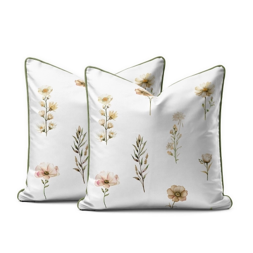 Komplet poszewek z perkalu 40x40 Polne Beżowe Kwiaty Lame Percale