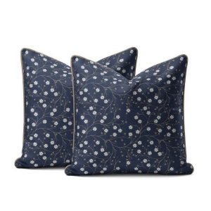 Komplet poszewek z perkalu granatowej 40x40 Białe Kwiaty Lame Percale
