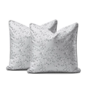 Komplet poszewek z perkalu popielatych 40x40 Białe Kwiaty Lame Percale