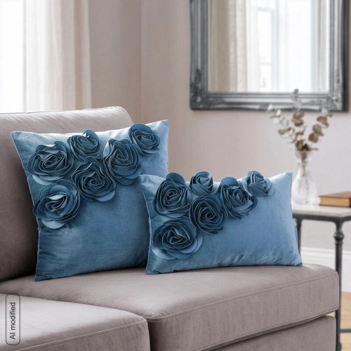 Poszewka velvetowa dżins 45x45 Róże 