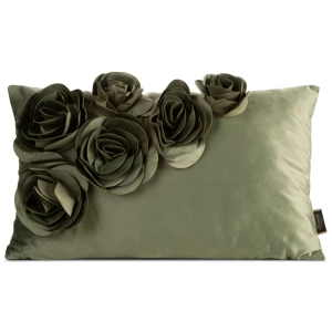 Poszewka velvetowa oliwkowa 30x50 Róże