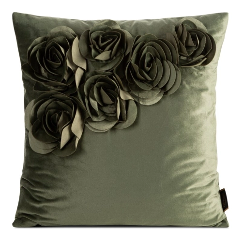 Poszewka velvetowa oliwkowa 45x45 Róże 