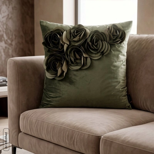 Poszewka velvetowa oliwkowa 45x45 Róże 