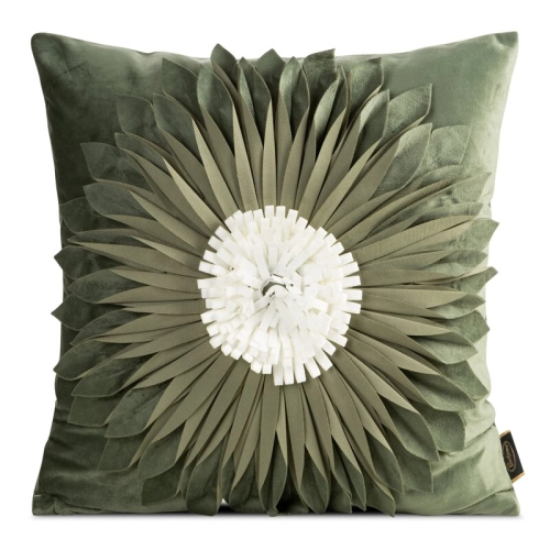 Poszewka velvetowa oliwkowo kremowa 45x45 Kwiatek