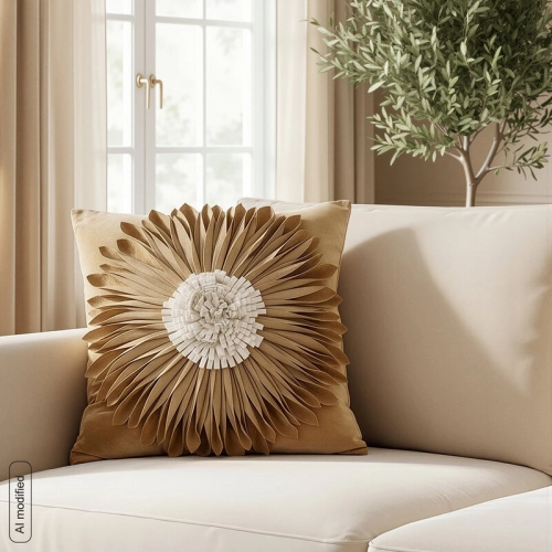 Poszewka velvetowa miodowo kremowa 45x45 Kwiatek