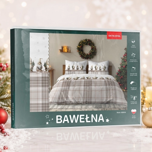 Świąteczna pościel bawełniana 160x200 Skrzaty