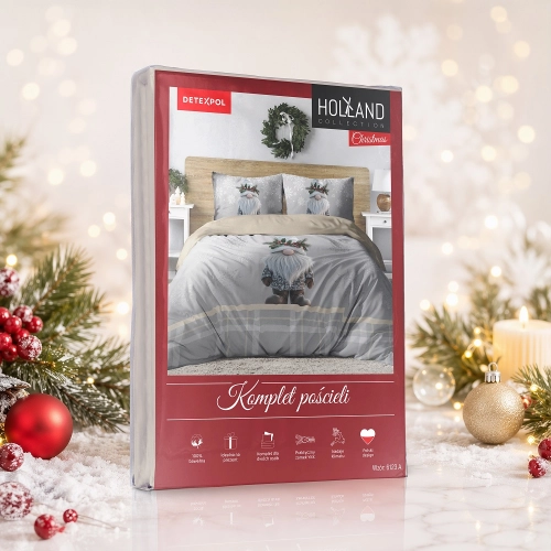 Komplet pościeli świątecznej Skrzat i Śnieżynki 220x200 Holland