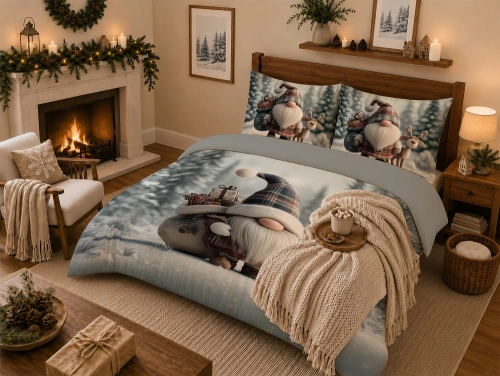 Komplet pościeli świątecznej Skrzat i Renifer 160x200 Holland
