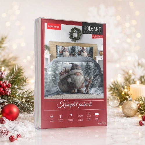 Komplet pościeli świątecznej Skrzat i Renifer 220x200 Holland 