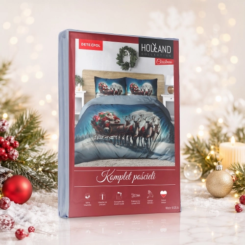 Komplet pościeli świątecznej Święty Mikołaj w Saniach 220x200 Holland