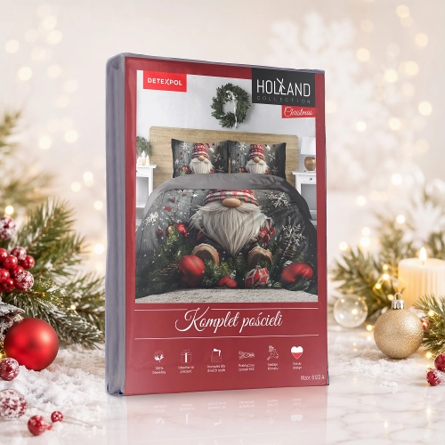 Komplet pościeli świątecznej Skrzat w Czerwonej Czapce 160x200 Holland