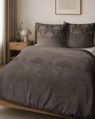 Pościel bawełniana beżowo brązowa 100% 160x200 w ornamenty
