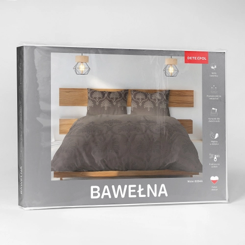 Pościel bawełniana beżowo brązowa 100% 180x200 w ornamenty