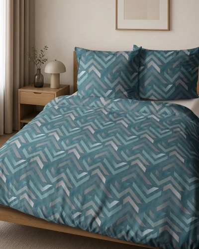 Pościel bawełniana turkusowa 100% 180x200 w geometryczne wzory
