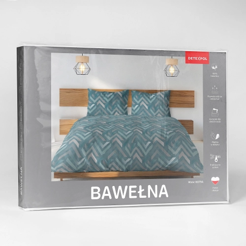 Pościel bawełniana turkusowa 100% 180x200 w geometryczne wzory