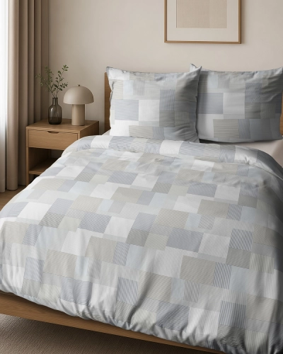 Pościel bawełniana popielata 100% 180x200 w geometryczny wzór