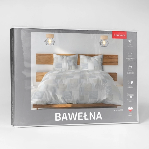 Pościel bawełniana popielata 100% 180x200 w geometryczny wzór