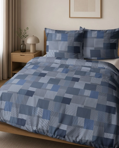 Pościel bawełniana granatowa 100% 160x200 w geometryczny wzór
