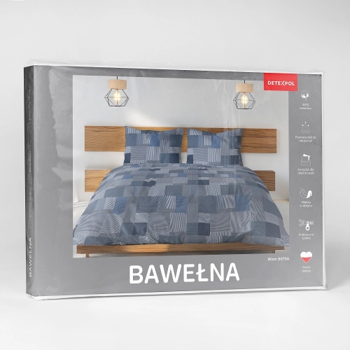 Pościel bawełniana granatowa 100% 160x200 w geometryczny wzór