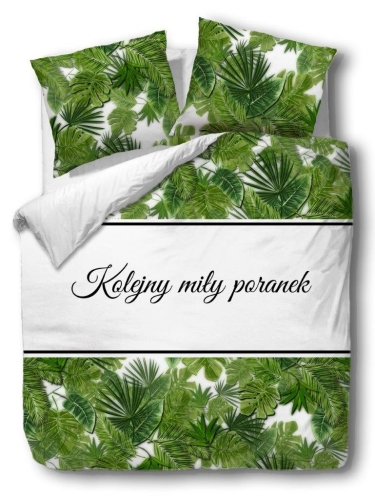 Pościel bawełniana biało zielona 160x200 kolejny miły poranek