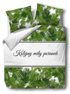 Pościel bawełniana biało zielona 200x220 kolejny miły poranek