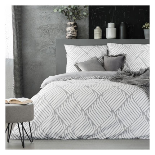 Komplet pościeli z bawełny 200x220 biało popielatej