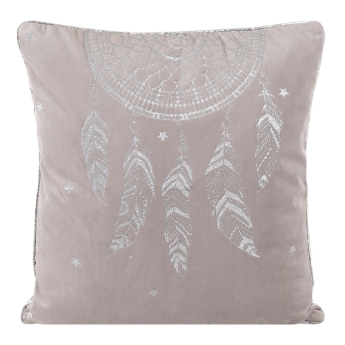 Poszewka dekoracyjna velvet 45x45 różowo srebrna w pióra + wypełnienie 