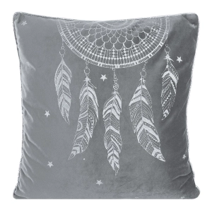 Poszewka dekoracyjna velvet 45x45 stalowo srebrna w pióra