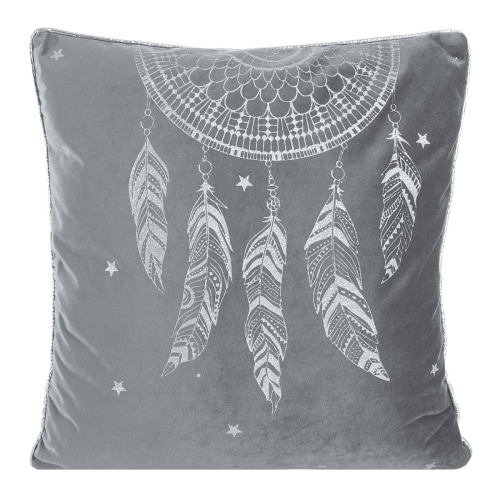 Poszewka dekoracyjna velvet 45x45 stalowo srebrna w pióra
