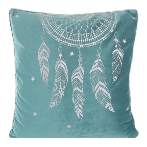 Poszewka dekoracyjna velvet 45x45 turkusowo srebrna w pióra + wypełnienie