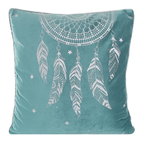 Poszewka dekoracyjna velvet 45x45 turkusowo srebrna w pióra + wypełnienie