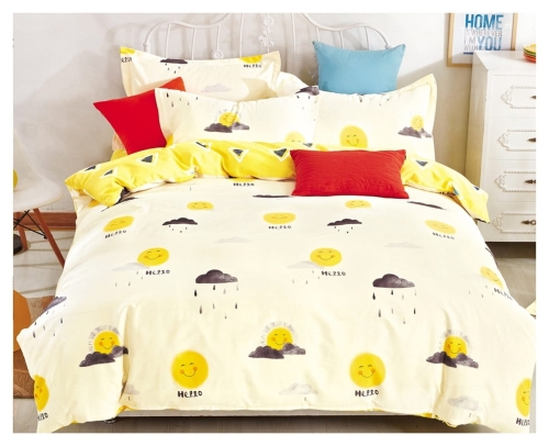 Komplet pościeli dwustronnej żółtej 200x220 w słoneczko i chmurki