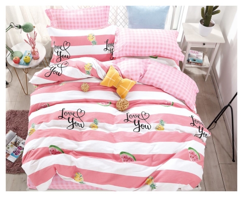 Komplet pościeli dwustronnej biało różowej 160x200 w pasy i ananasy