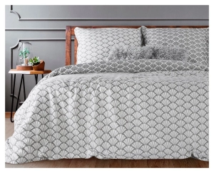 Komplet pościeli z bawełny satynowej 160x200 popielato białej Rosette