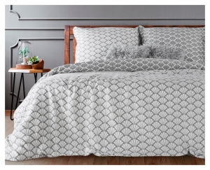 Komplet pościeli z bawełny satynowej 200x220 popielato białej Rosette