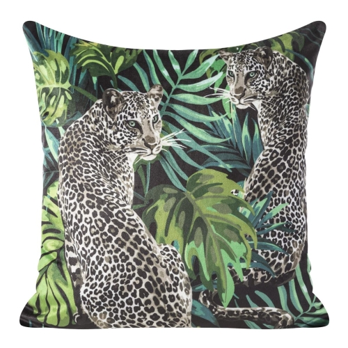 Poszewka dekoracyjna velvet 45x45 zielono czarna z lampartami  + wypełnienie