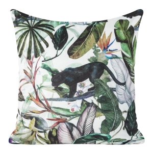 Poszewka dekoracyjna velvet 45x45 zielono biała z pumą  + wypełnienie