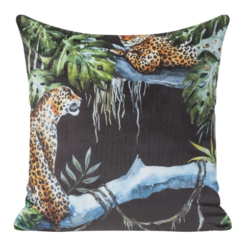 Poszewka dekoracyjna velvet 45x45 zielono czarna z lampartami