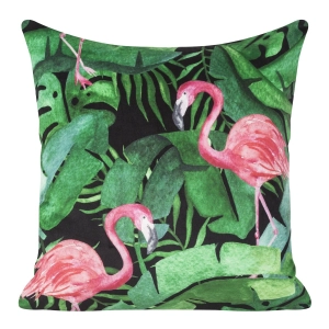 Poszewka dekoracyjna velvet 45x45 czarno zielona we flamingi + wypełnienie